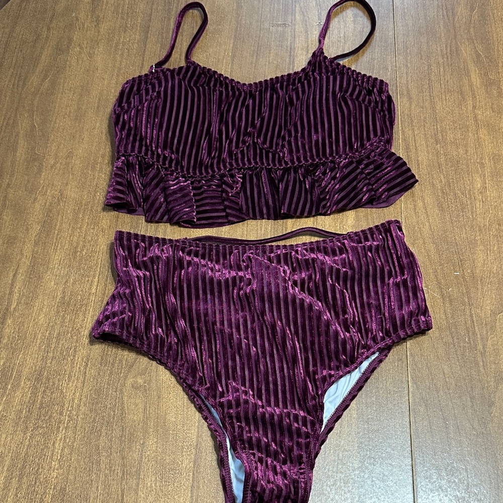 Velvet Striped Swimsuit in Purple